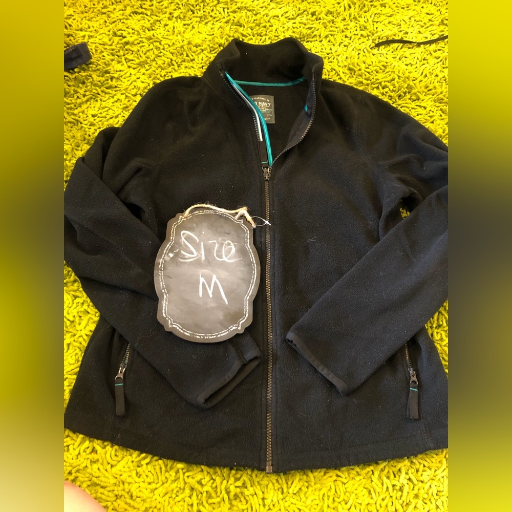 Old Navy Black fleece Jacket with Teal Accents